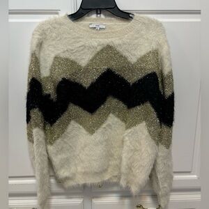 Fate Chevron Gold Metallic Shimmer Cream Black Sweater Women’s Size Large